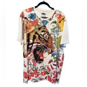 NWT Heads or Tails Men’s White Rhinestone Floral Graphic Tee Shirt - Size 3XL